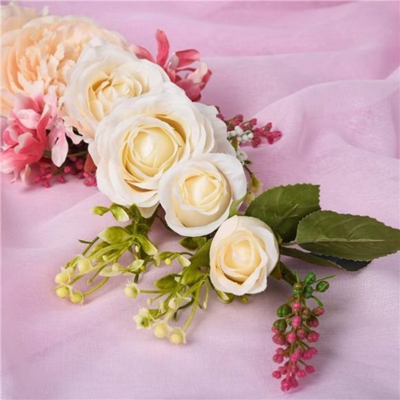 Artificial Peony Flower Swag, 25 Inch Decorative Swag with Champagne Peony - Picture 2 of 7